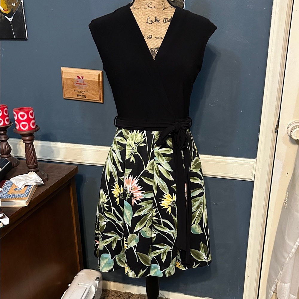 Floral Black Wrap Dress